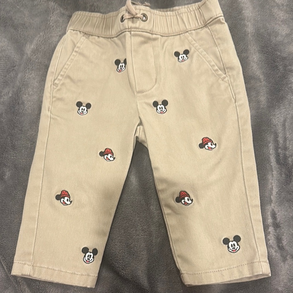 Janie and Jack Tan Casual Bottoms with Mickey Mouse Embroidery